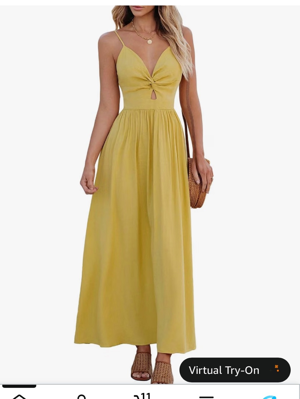 Cupshe Mustard Yellow Twist Front Spaghetti Strap Maxi Dress - Picture 1 of 9